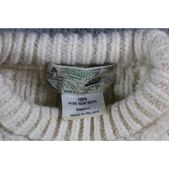 Shamrock Apparel Original Mens S Sweater Cream Wool Cable Knit Ireland Vintage - Picture 3 of 5